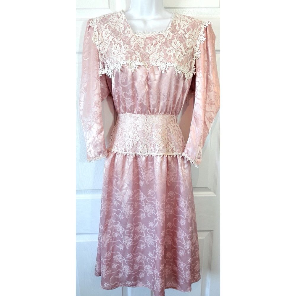Jessica McClintock Victorian Revival Tea/Wedding Dress Lace Trim 3/4